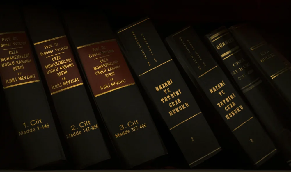 A row of bound law reports on a library shelf